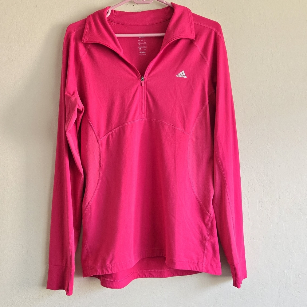 Adidas Climalite hot pink quarter zip pullover Athletic Sporty Sweater Size L